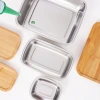 304 stainless steel bamboo lid lunch box, sealed outdoor bento box, wooden lid Japanese-style fresh-keeping box, refrigerated storage yellow Specification image